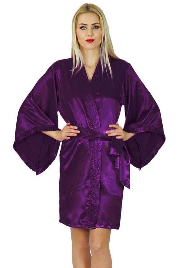 Women Kimono Sleeve Short Satin Robe Getting Ready Bride Bridesmaid Robe Coverup