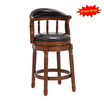 Tcbosik 360 Degree Swivel Bar Stools, Leather Upholstered Counter Height Barstool with Wood Frame for Dining Room, Living Room, Black