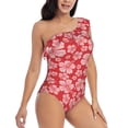 thumbnail image 3 of Haiem Red Hibiscus Flower Women's One Piece Swimsuits Tummy Control One Shoulder Bathing Suits Ruffle Swimwear-Large, 3 of 8