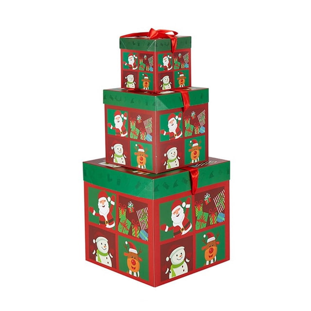 Kearding Cajas de regalo de Navidad de 3 uds., cajas de papel para niños, organizadores decorativos de dulces, fiesta en casa, aperitivos de Kits de decoración para fiestas Cuadrícula S