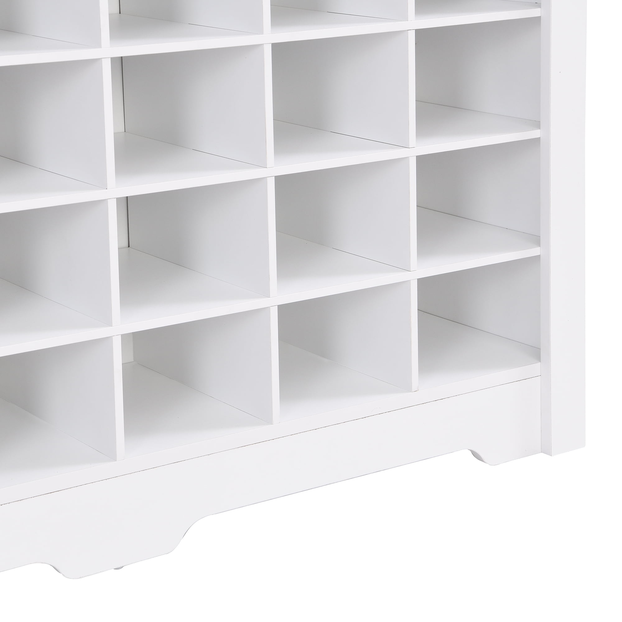 MAYEERTY Sleek Design 24 Shoe Cubby Console, Modern Shoe Cabinet with Curved Base, Versatile Sideboard with High-quality for Hallway, Bedroom, Living Room, White