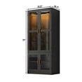 thumbnail image 4 of 2 Glass Doors Armoire Wardrobe Closet with 2 Storage Cabinets & LED Sensor Light, 71" H Wooden Clothes Closet Wardrobe with Hanging Rod for Bedroom, 4 of 8