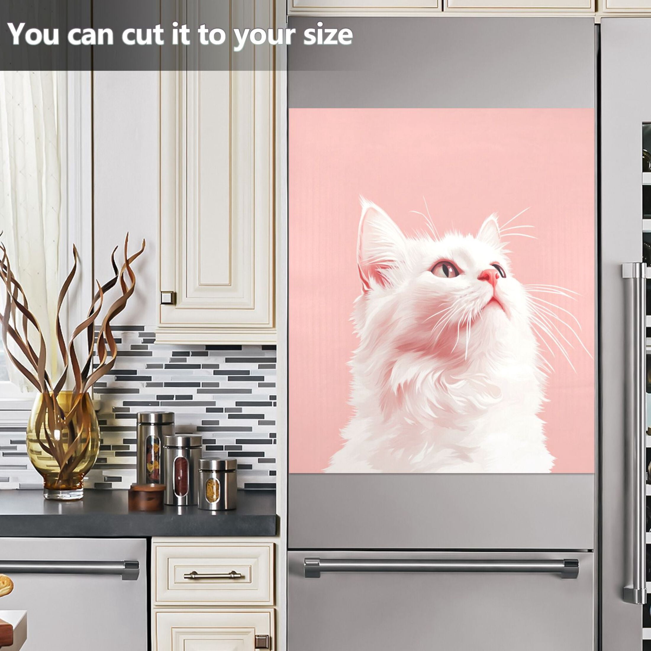 Dishwasher Magnetic Sticker 23x26 Inch Refrigerator Magnetic Sticker Washing Machine Magnetic Sticker Kitchen Panel Magnetic Sticker Home Decor Cute White Cat