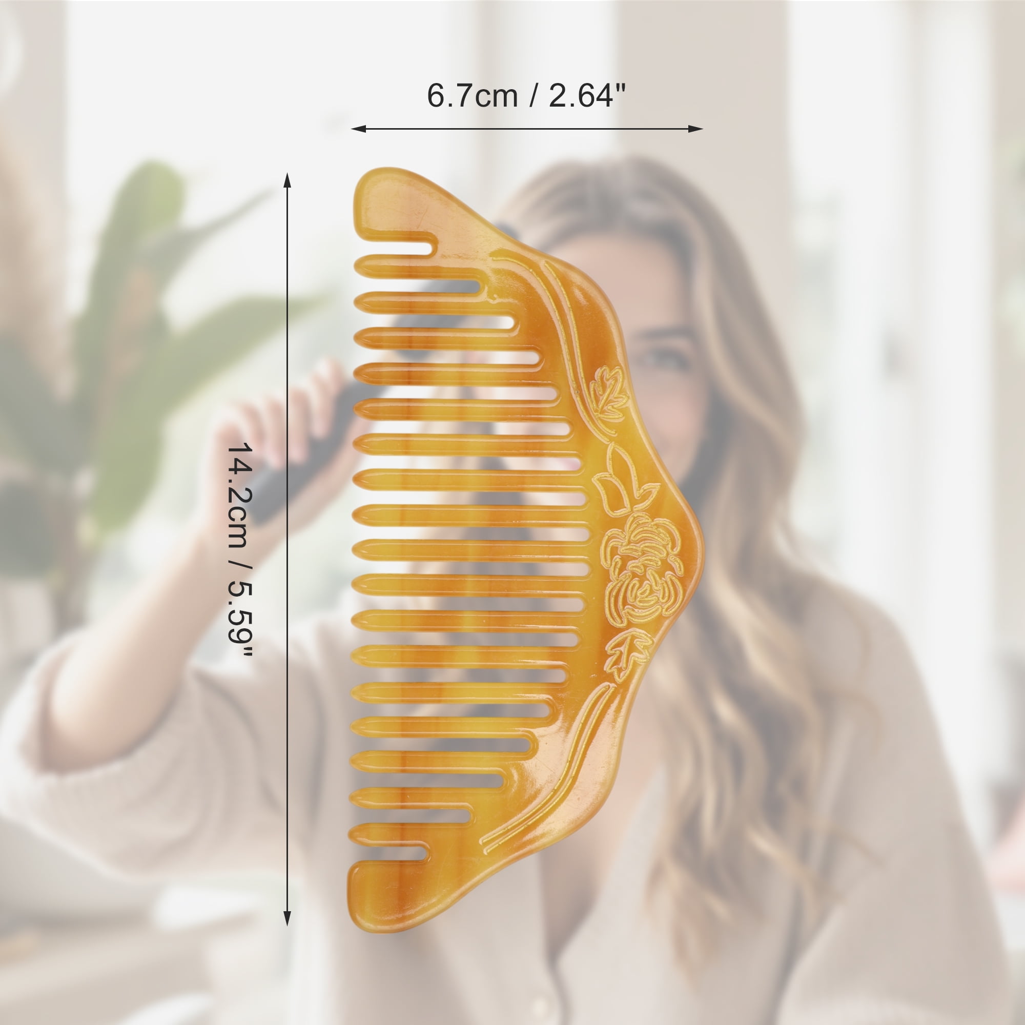 Unique Bargains 1 Pc Portable Floral Hair Comb Coffee Color for Making Hair Smooth