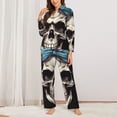 thumbnail image 6 of Salouo Bow Flower Skull Pattern Women's Pajamas Set Long Sleeve Button Down Sleepwear Soft Pj Lounge Sets for women 2 Piece Pjs Set with Long Pants -X-Large, 6 of 8