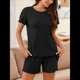 thumbnail image 5 of Conjunto de Pijama de Verano de 2 Piezas de Punto Acanalado y Corta para Mujer, Suave y Cómodo, para Estar en Casa. Negro M, 5 of 9