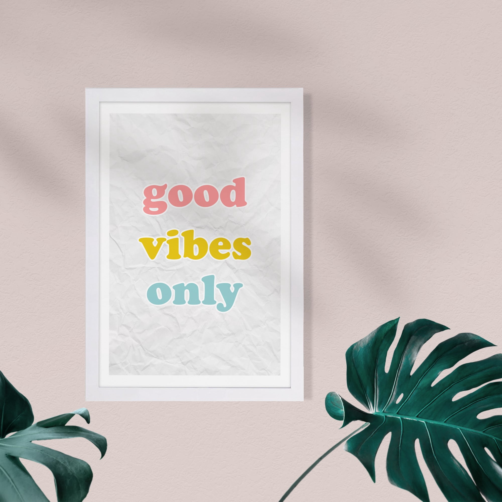 Wynwood Studio Typography and Quotes Framed Wall Art Prints 'Good Vibes' Inspirational Quotes and Sayings - White, Pink, 13" x 19"
