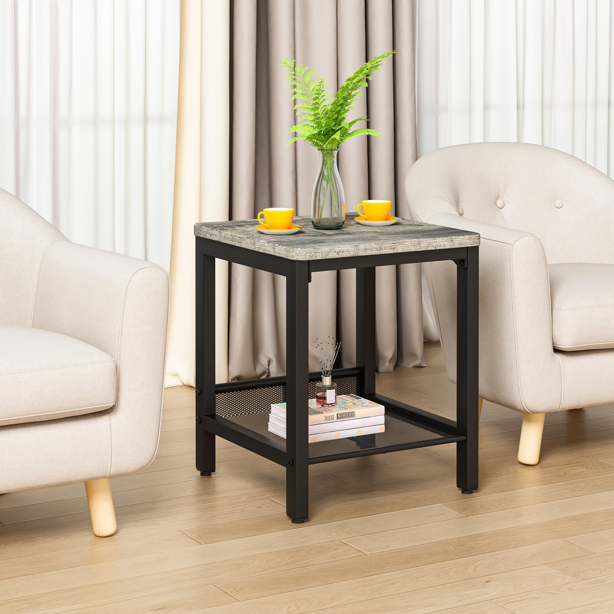 Cvortll Coffee Table Sets 3-Pieces, Modern Wood Coffee Table with 2 Square End Side Tables, Large Sturdy Coffee Table Set for Living Room, Grey