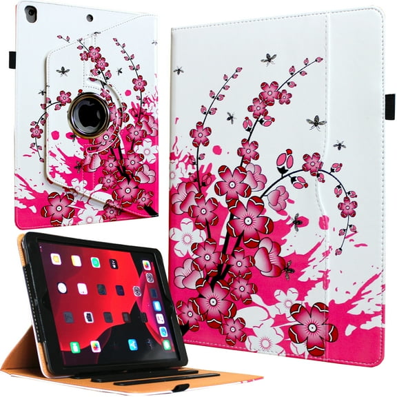 JYtrend Case Rotating Cover for iPad Air 3 / Pro 10.5 with Pocket (Pink Flower)