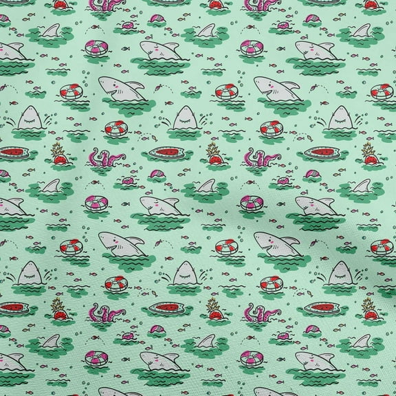 oneOone Polyester Spandex Sea Green Fabric Beach Sewing Fabric By The Yard Printed Diy Clothing Sewing Supplies 56 Inch Wide
