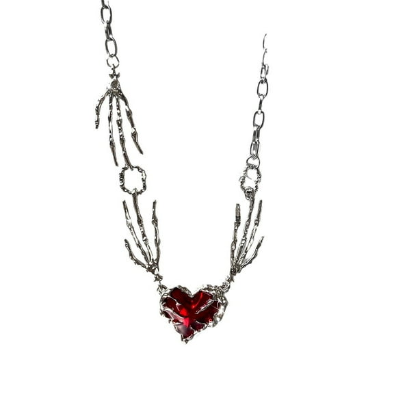 Gothic Heart Necklace Horror Scary Skeleton Claws Hands Choker Necklace for Women Men