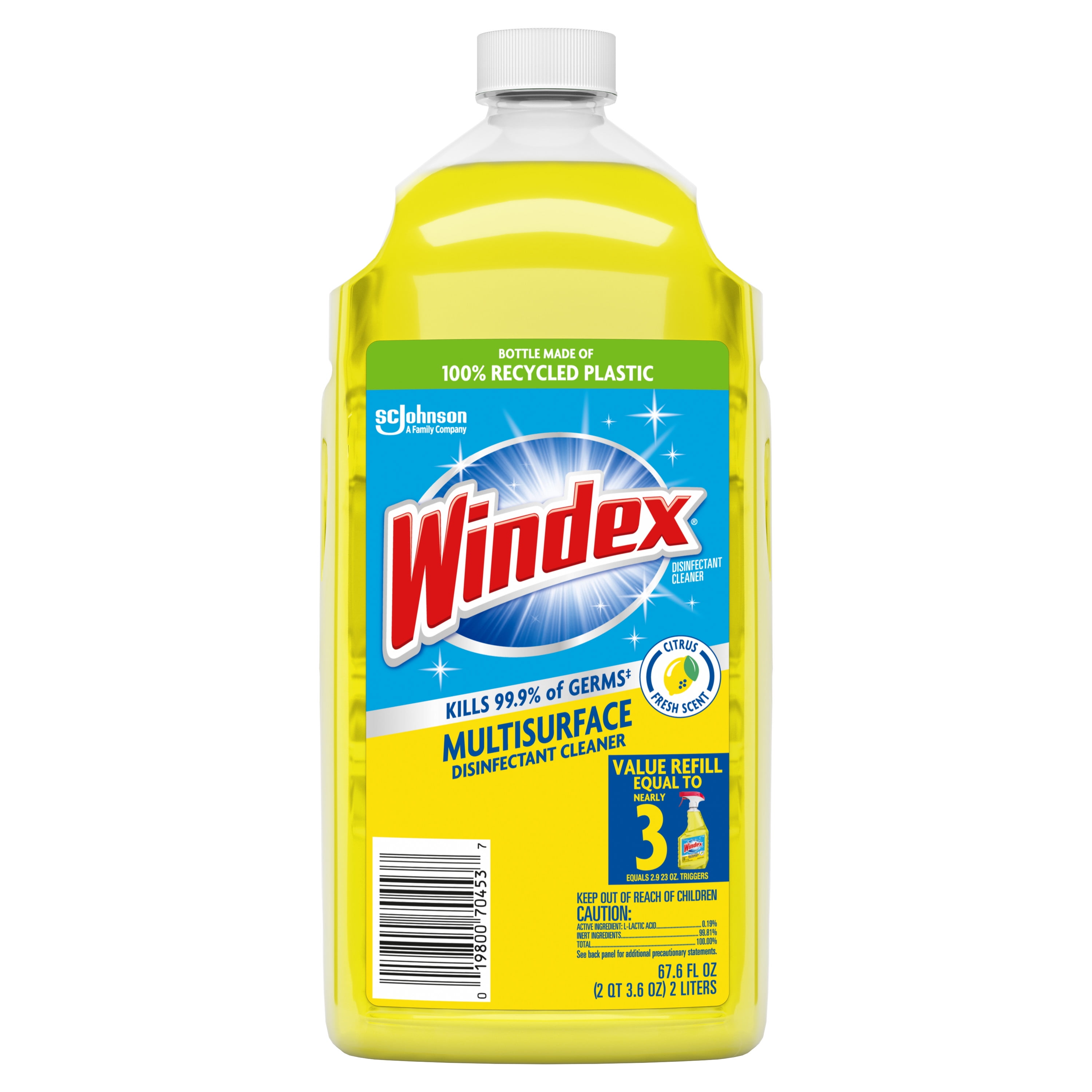 Windex Disinfectant Cleaner Multi-Surface Refill, Citrus Fresh, 2 L