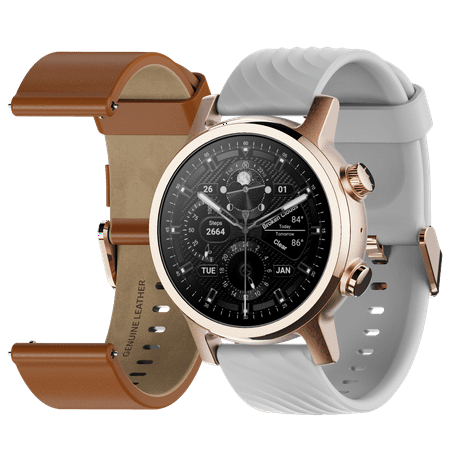 Motorola Moto 360 3rd Gen 2020, Wear OS by Google, The Luxury Stainless Steel Smartwatch with Included Genuine Leather and High-Impact Sports Bands, Gold