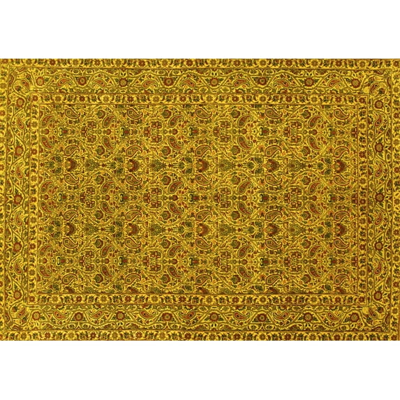 Ahgly Company Machine Washable Indoor Rectangle Persian Yellow Traditional Area Rugs, 2' x 5'