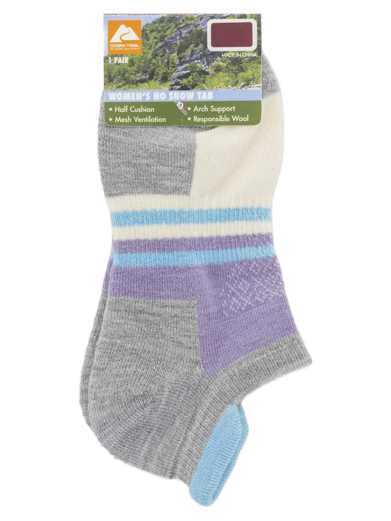 Ozark Trail Women's Merino Wool Blend No Show Tab Hiking Socks, 1 Pack
