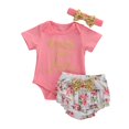 thumbnail image 4 of 3Pcs Tenue Respirante Bébé Filles, Été Doux Style Manches Courtes Col Rond Lettre Romper + Imprimé Floral / Short Imprimé Léopard + Ensemble de Couvre-Chef Arc, 4 of 4