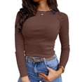 thumbnail image 2 of Fgnfyis Women's Long Sleeve T-Shirt Soft Casual Loose Fit Pocket Detail Flip Hem Comfortable Basic Top for Everyday Wear Coffee XXL, 2 of 4