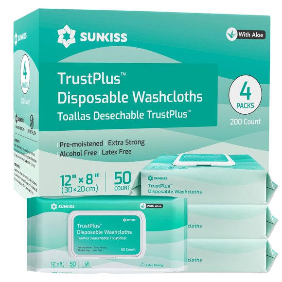 Toallitas húmedas SUNKISS Trustplus para adultos, sin enjuague, 200 unidades