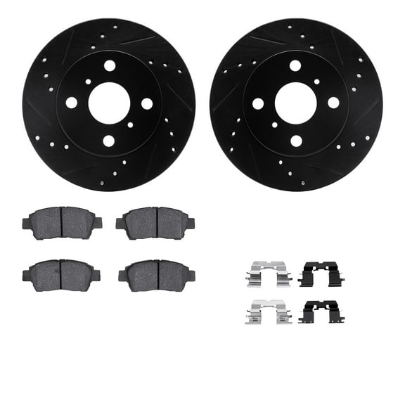 Dynamic Friction Company Front Brake Rotors-Drilled and Slotted-Black with 5000 Advanced Brake Pads includes Hardware 8512-76086
