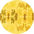 thumbnail image 1 of Ahgly Company Machine Washable Indoor Round Abstract Yellow Modern Area Rugs, 3' Round, 1 of 4