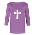 thumbnail image 5 of Xdegoge T Shirts for Women Three Quarter Sleeve Crewneck Casual Religious Fashion Regular Fit Distressed Texture White Cross Graphic Print Soft Stretchy Summer Tops, 5 of 6