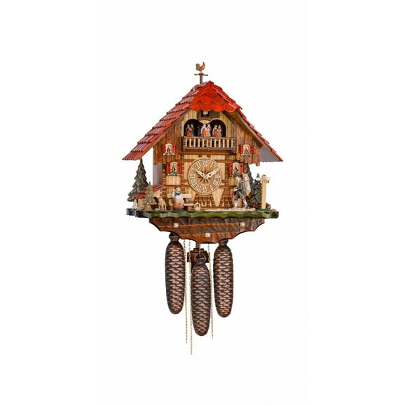 Cuckoo Clock Little black forest house with moving clock peddler and dancers KA 3742/8 EX