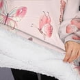 thumbnail image 3 of Oversized Wearable Blanket Hoodie,Pink Butterfly Pink Wings Pattern Sherpa Blanket Hoodie with Super Pockets,Super Warm Fuzzy Pullover for Women & Men, 3 of 6