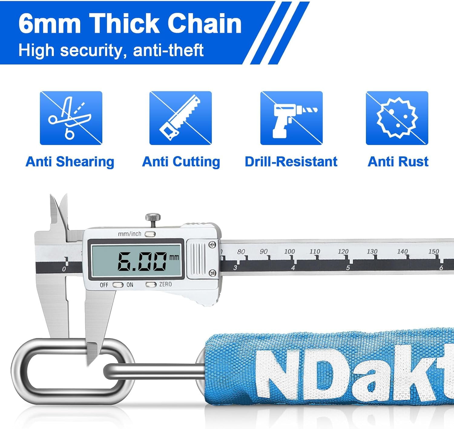 Bike Chain Lock, 5 Digit Combination Heavy Duty Anti Theft Bicycle Chain Lock,2.62/3.2/4.27/5/6Ft Long Security Resettable Bike Locks for Bike, Bicycle, Scooter, Door, Gate, Fence-4/6mm Thick