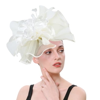 Vintage 50\'s White Floral Mesh Fascinator Hat Headband Bridal Head Piece Fascinator Hat, Creamy White Vintage Rose, Bud and Curling  main image 2