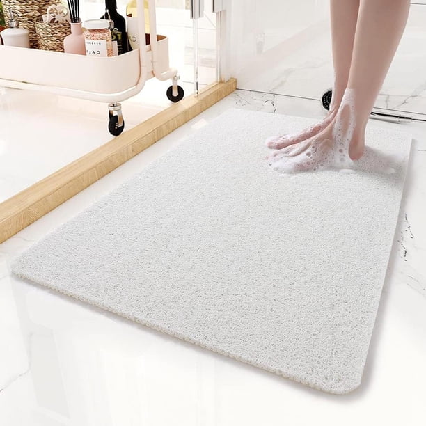 Tapete de Ducha Antiderrapante, Alfombra para Baño de PVC Loofah, Alfombrilla de Ducha para Bañera, Secado Rápido, Masajear los Talones, para Área Húmeda (Blanco)