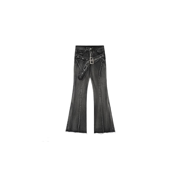 Women's Y2k Flare Jeans Baggy Harajuku Korean Black Gothic Denim