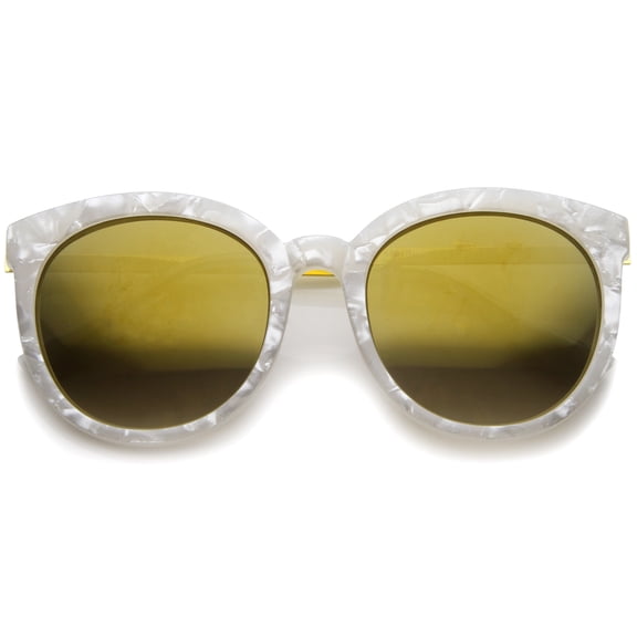 sunglassLA - Womens Oversized Marble Finish Metal Temple Mirrored Lens Round Sunglasses - 55mm