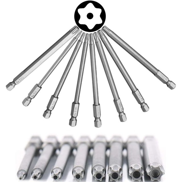 8 Uds vástago hexagonal de 1/4 pulgadas puntas de destornillador Torx cabeza de seguridad magnética destornillador de acero Star S2 T8-T40, 100mm/3,93 pulgadas de largo