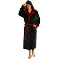 thumbnail image 1 of U2SKIIN Mens Fleece Robe with Hood, Mid Length Plush Shawl Collar Two Tone Bathrobe,(Black/Dark Red,L-XL), 1 of 5