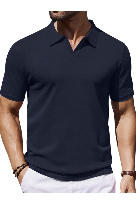 V Neck Men Polo Shirts Short Sleeve Knit T shirts for Men Casual Stretch Men Shirts