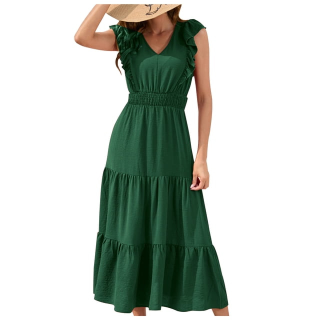 Birdeem Robe d'Été Décontractée pour Femme à Col en V, Unie, à Manches Courtes, Vacances, Boîte de Nuit, Longue, Soleil