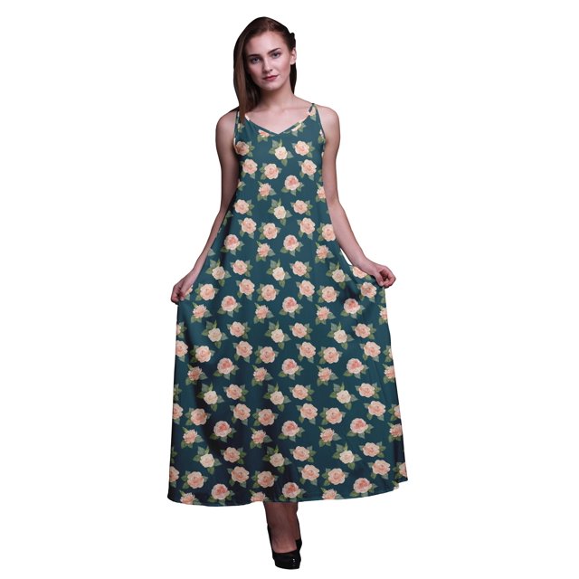 Bimba Robe Longue Décontractée en Rayonne Florale pour Femmes Bretelles Spaghetti Maxi Robe d'Été-TTTG