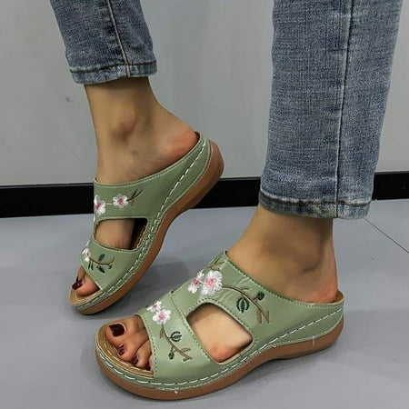 Sandals Women Platform Embroidered Flowers Wedge Slippers Fashion Ladies Flat Flower Slippers Roman Style Spring And Summer Sandals Womens Sandals