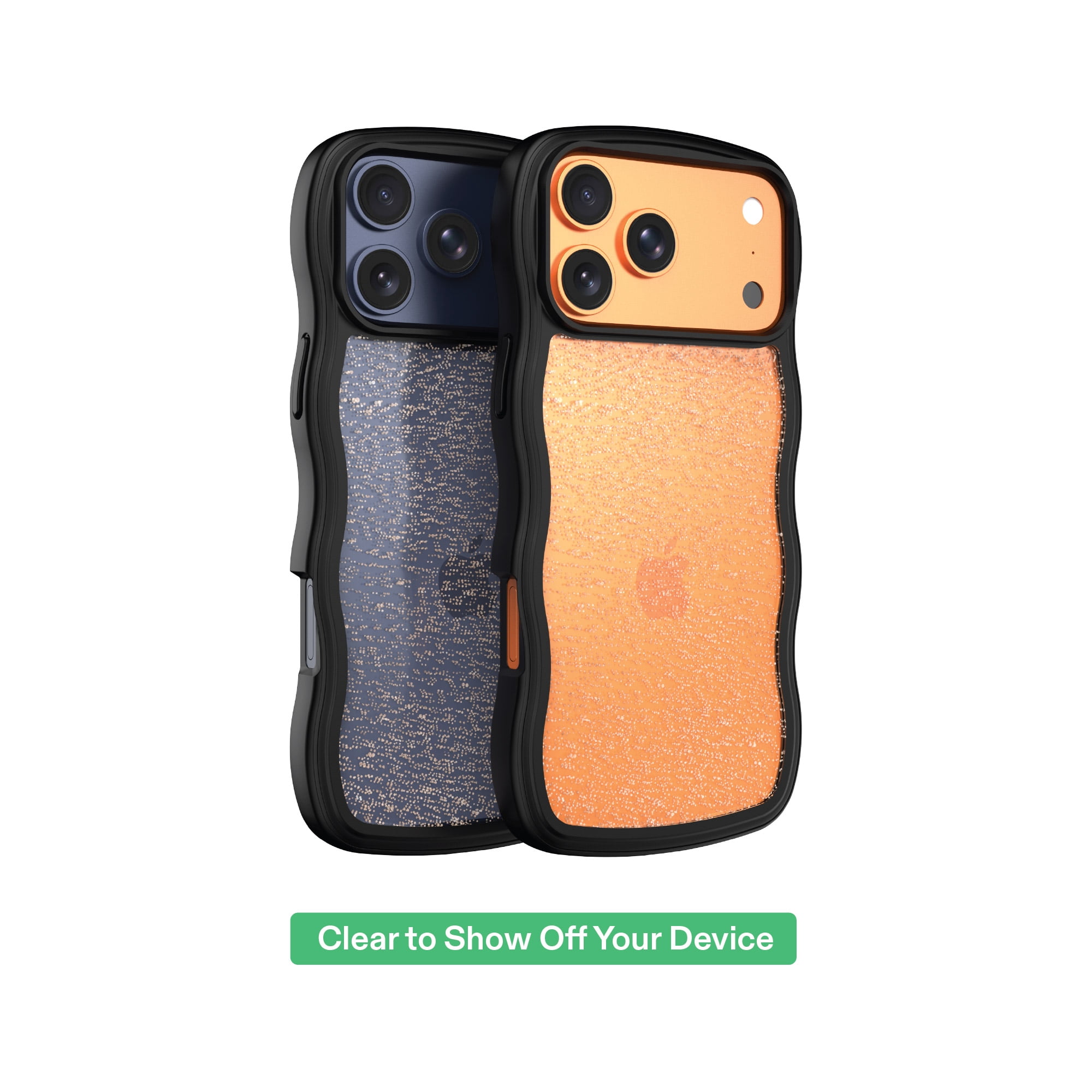 onn Wavy Grip Phone Case for iPhone 17 Pro Max - Black/Gold Glitter