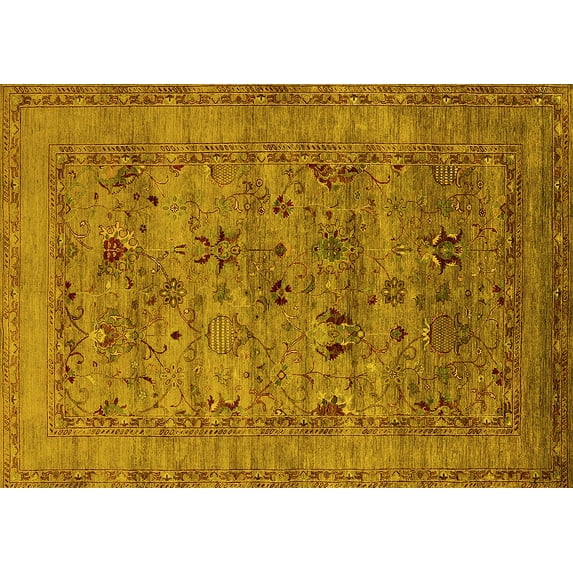 Ahgly Company Indoor Rectangle Oriental Yellow Industrial Area Rugs, 2' x 4'