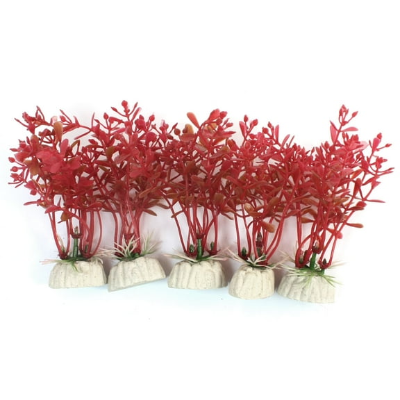 5Pcs Artificial Plastic Red Underwater Plant for Aquarium Decor 4 Height