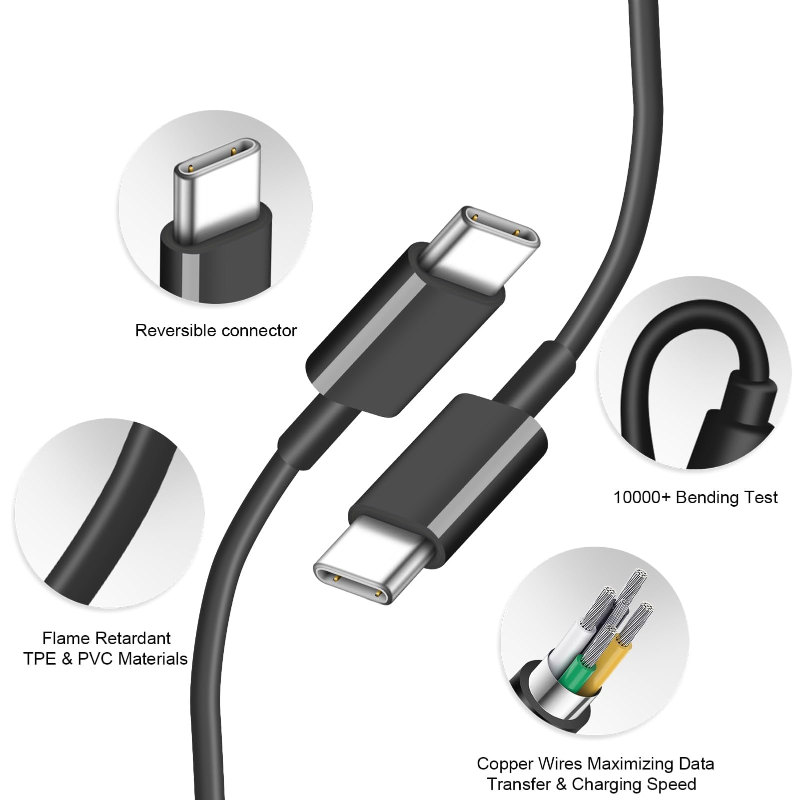 LujingZ iPhone 17 16 15 20W USB-C Fast Charger 3-Pack with 3x 10FT Cables Compatible with iPhone 17 Air, Pro Max, 16, 15 Series, iPad Pro, AirPods Black