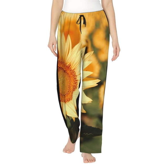 Fotbe Golden Sunflower In Field Pantalones de Pijama para Mujer, Pantalones de Dormir, Pantalones Pj con Cordón y Bolsillos-Small