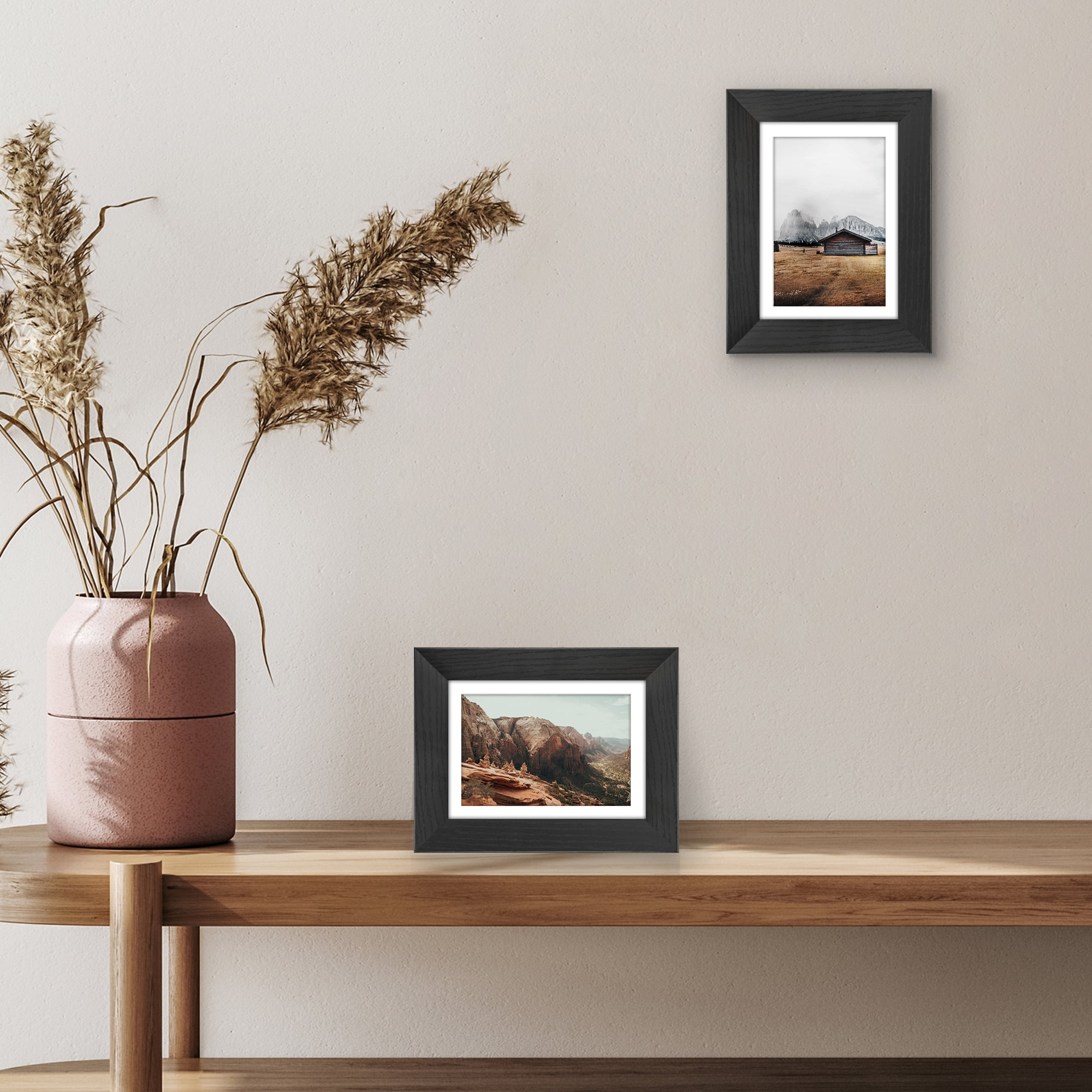 Americanflat 5x7 Picture Frame with Shatter-Resistant Glass with 4x6 Mat Display Photo Hudson Wide - Black