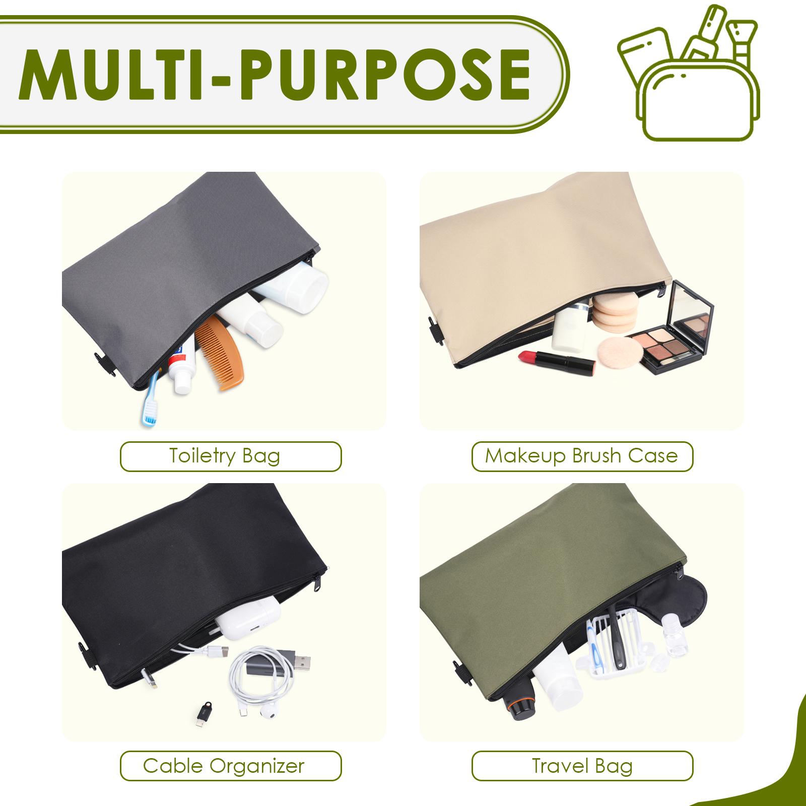 TMWEFUSC 6 Pcs Tool Bag Zipper Pouch Oxford Cloth Tool Pouch Utility Multipurpose Storage Organizer Tool Pouches with Carabiner for Toiletry Cosmetic Stationary