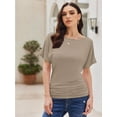 thumbnail image 2 of Womens Casual T Shirts Dolman Top Breathable Basic Short Sleeve Shirts Boat Neck Ruched Tops Summer Lightweight Clothes, 2 of 7