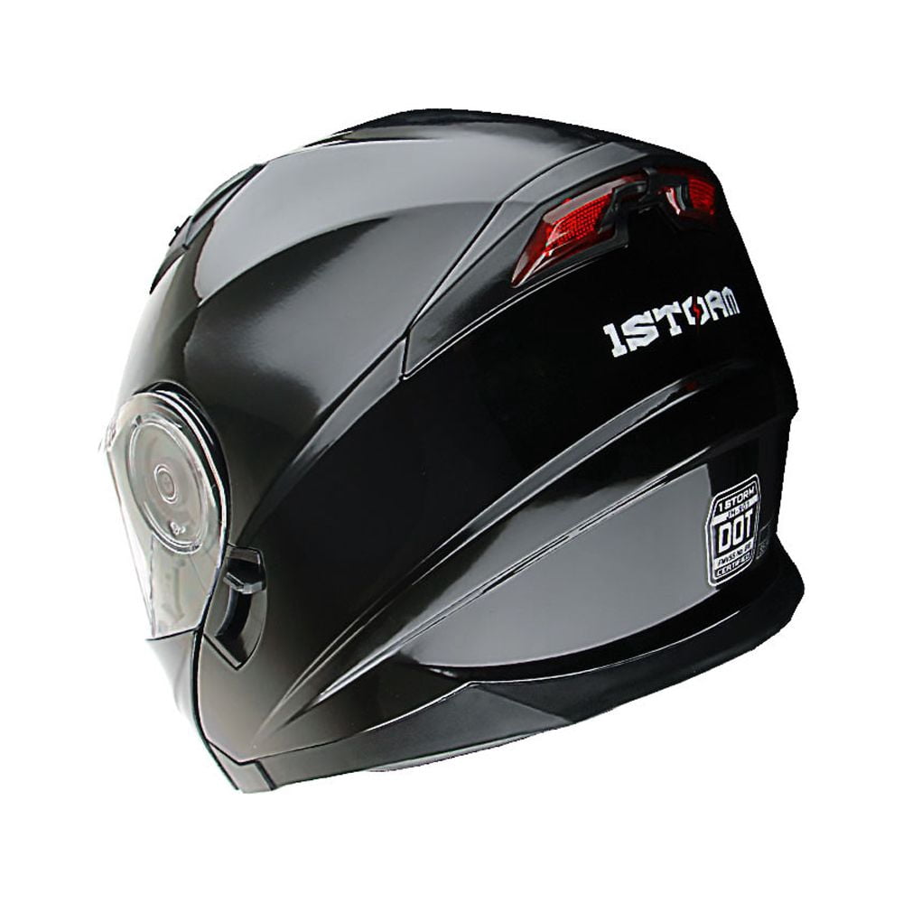 1Storm New Motorcycle Bike Modular Full Face Helmet NOLED901 Dual Visor Sun Shield: Glossy Black