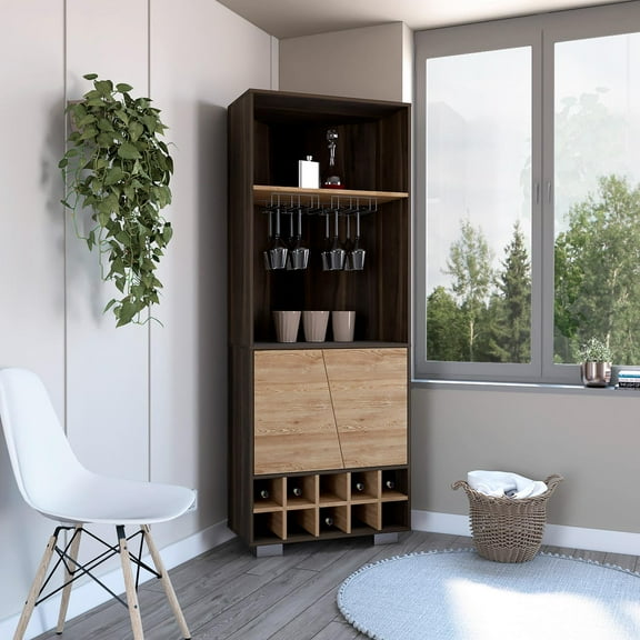 Tuhome Fraktal Corner Bar Cabinet with Ten Built-In Wine Rack Compartments, Two Spacious