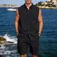 thumbnail image 6 of Yopmin Mens Linen Set 2 Piece Loose Summer Beach Tank T Shirts Solid Linen Outfits Sets for Vacation, 6 of 8