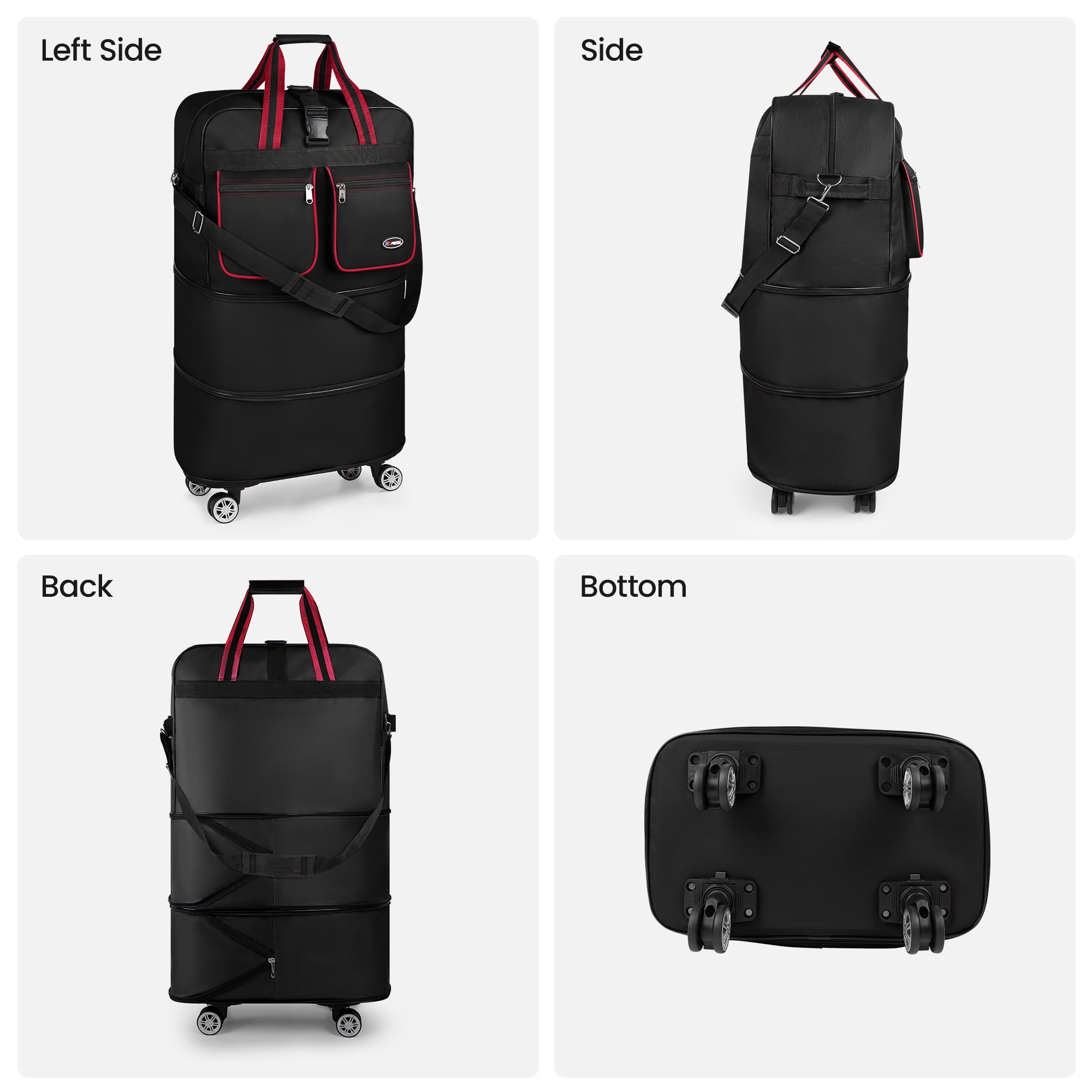 30" Expandable Foldable Luggage Bag,Collapsible Suitcases with Wheels,Lightweight Rolling Duffle Bag for Travel, Moving, Home Storage, Red/Trim, MEX